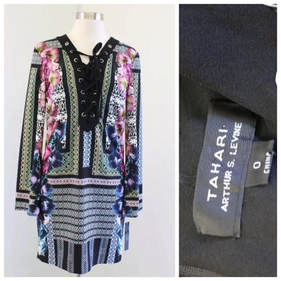 Tahari Dresses & Skirts - NWT Tahari Levine Geometric Floral Lace Up Dress